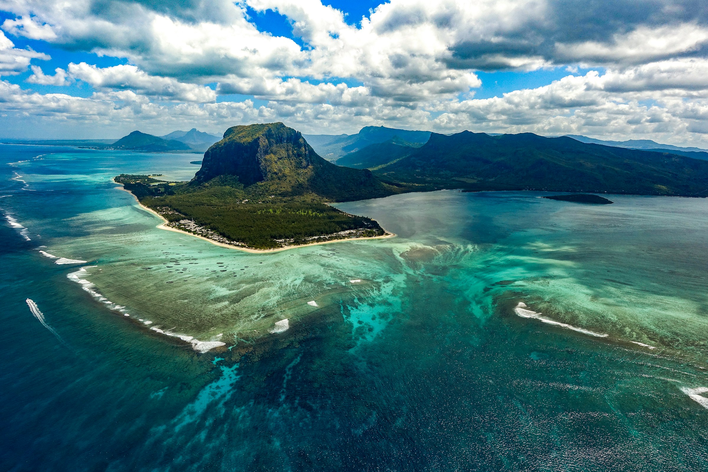 Le Morne mountain and lagoon on the south-west coast of Mauritius