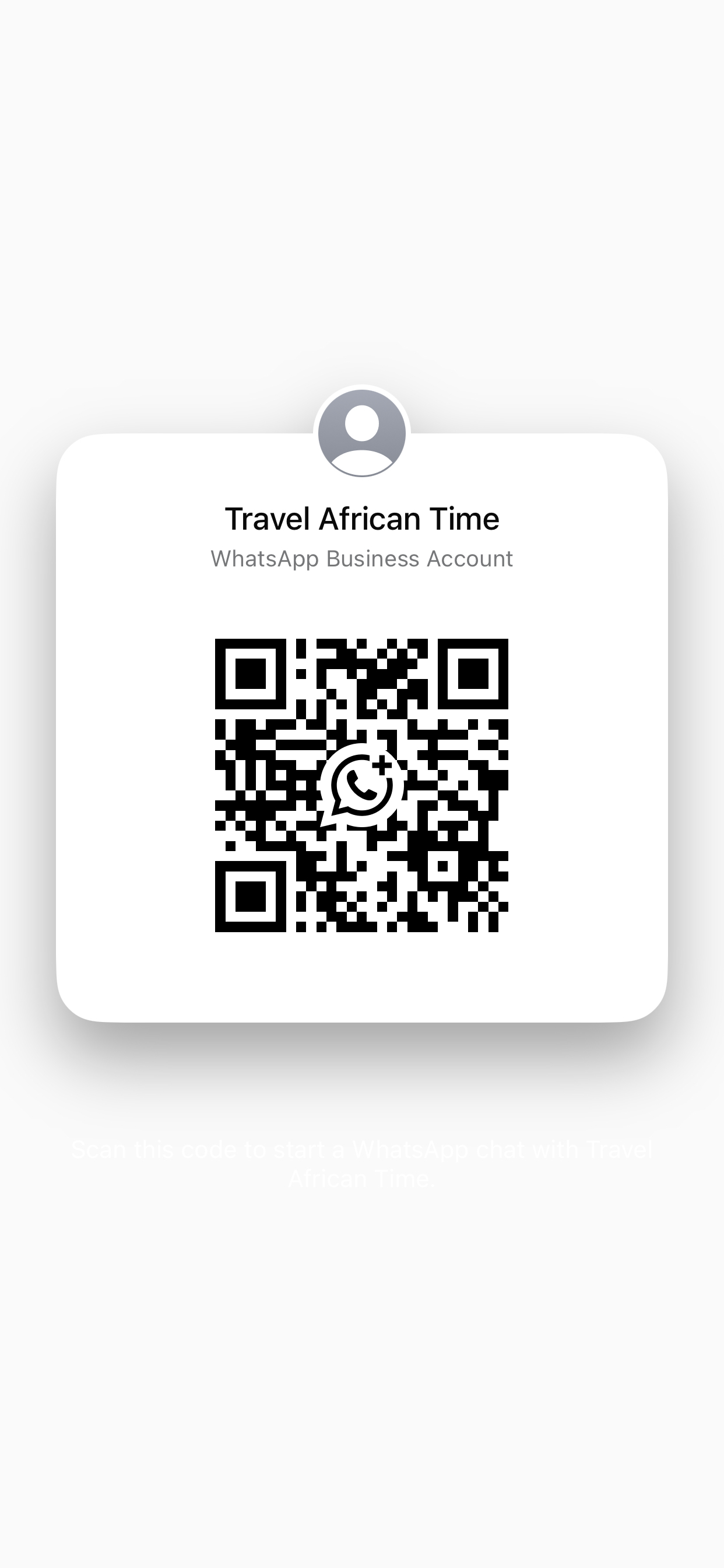 Scan to start a WhatsApp conversation with Travel African Time